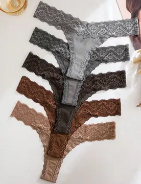 Paquete de 5 bragas de mujer de tiro bajo con parches de encaje, de estilo casual - Shein - FashionsVida
