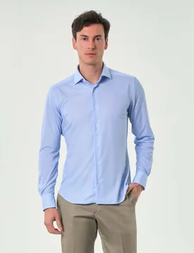 Camicia azzurra in tessuto tecnico stretch micro armatura - Re-Do It - FashionsVida
