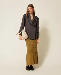 Jupe mi-longue en maille avec lurex