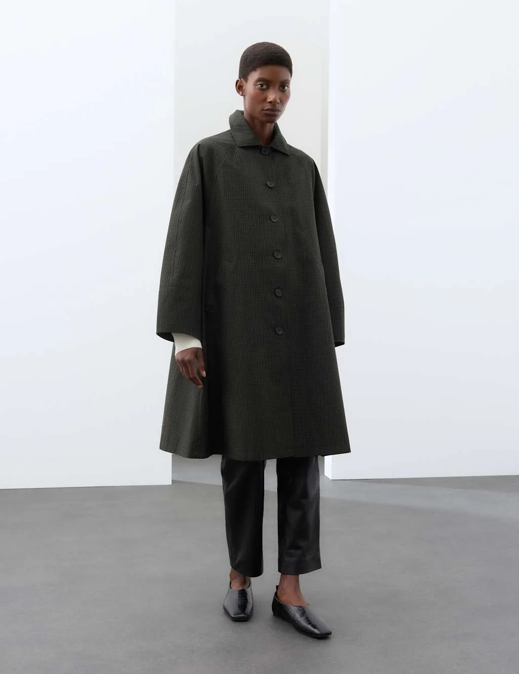 Pure Cotton Checked Collared Longline Car Coat Multi female - Autograph - FashionsVida