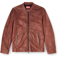 Chaqueta de piel de hombre tipo motociclista con logo de archivo