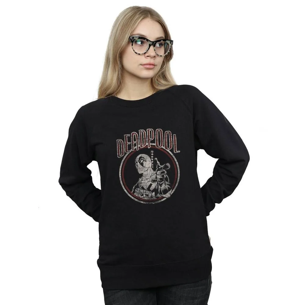 Women's Deadpool Vintage Circle Sweatshirt in Black Size: Small - Black - Size: S - Marvel - FashionsVida