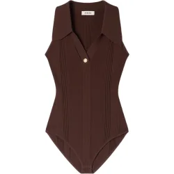 Body de mujer acanalado slim con cuello polo