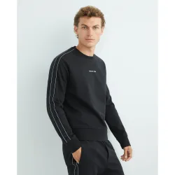 Sudadera de hombre cuello caja de mezcla de algodón con cenefa lateral con logotipos