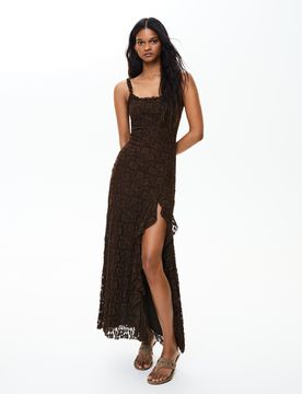 Robe Midi En Dentelle M Marron