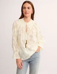 Jacquard Tie Neck Blouson Sleeve Blouse Ivory female