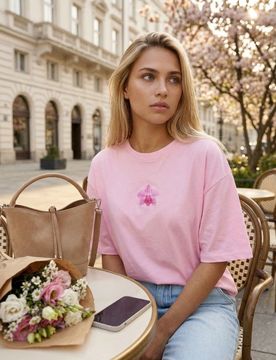 T-shirt in cotone con stampa floreale - rosa pastello