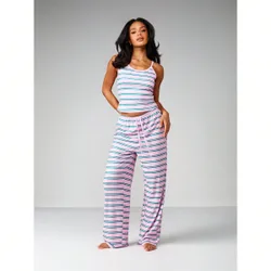 Conjunto de top de tirantes a rayas y pantalones de pierna ancha con cintura elástica y cordón para un cómodo descanso y relajación