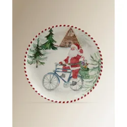 Plato llano de melamina Papá Noel Villa Navidad