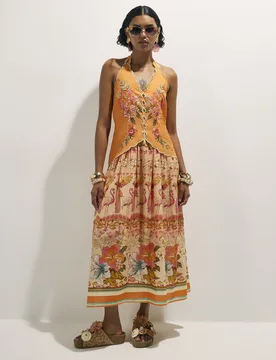 Womens Orange Peplum Print Maxi Dress - Coral Cotton - Size 16 Uk - River Island - FashionsVida