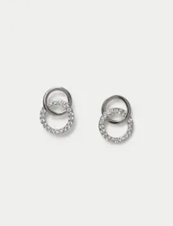 Platinum Plated Twin Circle Earrings Silver female
