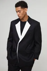 Herren Straight Fit Kontrast-Panel Anzug-Blazer Black Größe XS