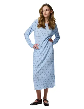 Robe Midi à Manches Longues Flora Cashmere Blue / Blue Flowers M