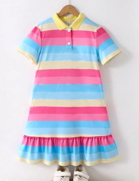 Vestido de punto con cuello polo informal para niñas preadolescentes, primavera/verano