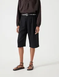 Linen Blend High Waisted Bermuda Shorts Black female