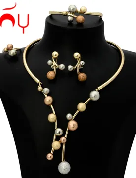 Sunny Jewelry Costume Set Lucky Ball Three Tone Earrings Necklace Bracelet Ring For Women Bridal Wedding Anniversary Gift Party - Aliexpress - FashionsVida