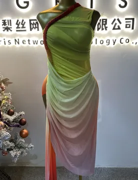 Wholesale sexy gradient print off-shoulder sleeveless pleated ribbon slit maxi dress for women-GZXX027 - Aliexpress - FashionsVida