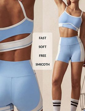 Conjunto deportivo de mujer de cintura alta con parches en contraste de blanco y negro y diseño calado