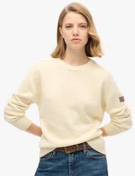 Superdry Damen Weiß Lässiges Strick-Sweatshirt mit Rundhalsausschnitt, Größe: 36