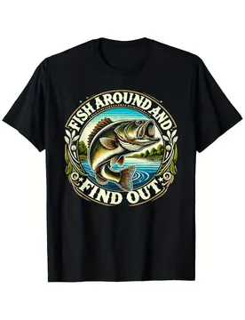 Fish Around And Find Out Funny Fishing Bass Dad pattern design -100% cotton O-neck short sleeve casual printed men's T-shirt - Aliexpress - FashionsVida