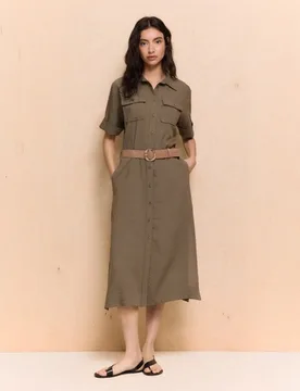 Vestido midi con cinturón de mujer - Easy Wear - FashionsVida