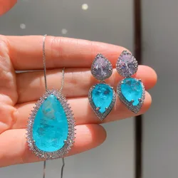 Jewelry Sky Blue Paraiba Large Teardrop Jewelry Set Earrings10*14Pendant15*25