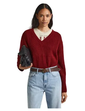 Maglione Con Scollo A V Denisse Burgundy Red L - Pepe jeans - FashionsVida