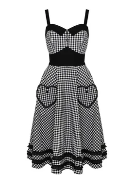 Rockabilly Kleid knielang - Mel Dress - XS bis L - für Damen - Größe S - schwarz/weiß - Frauen - female - Hell Bunny - FashionsVida