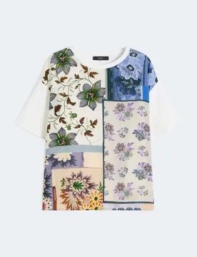 T-shirt girocollo Weekend bianca in seta con stampa multicolor floreale - Max Mara - FashionsVida