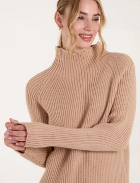 Double Hem Detail High Neck Jumper - S/M / BEIGE - female - Blue Vanilla - FashionsVida