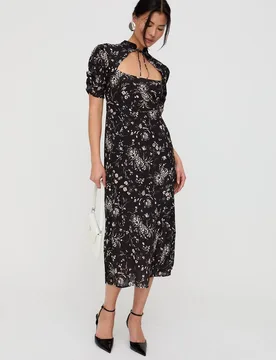 Women's Primrose Garden Floral Print Maxi Dress In Black Size: 10 - Black - Size: 10 - Lily and Lionel - FashionsVida