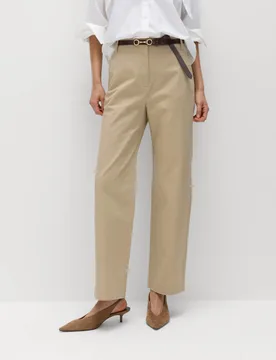 Cotton Rich Straight Leg Trousers Sandstone female - M&S - FashionsVida