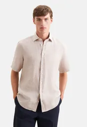 Shaped Leinenhemd Uni Beige 42