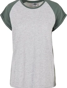 T-Shirt - Ladies Contrast Raglan Tee - XS bis XL - für Damen - Größe XL - grau meliert/grün - Frauen - female - Urban classics - FashionsVida