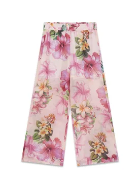 Pantaloni palazzo rosa in chiffon con stampa floreale - Guess - FashionsVida