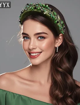 HNYYX Vintage Baroque Green Color Velvet Padded Headband Alloy Leaf Rhinestone Pearl Hair Hoop Bridal Headpiece Accessories A275 - Aliexpress - FashionsVida