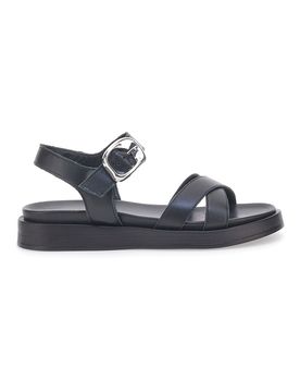 Sandali neri in pelle con fascette incrociate e fibbia 28065PE 39
