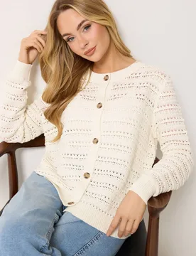 Crochet Cardigan Sweater - Cream - Size: 10-12 - M&Co - FashionsVida