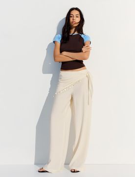 Pantalon En Bambula Motif Foulard 34 Blanc Cassé