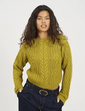Women's Crew Neck Cable Knit Jumper in Green Size: XL - Green - Size: XL - Brave soul - FashionsVida