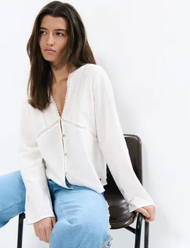 Blusa de mujer con bordados y escote - Brownie - FashionsVida