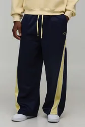 Men's Wide Leg Panelled Tricot Joggers Navy Size X-Small Navy XS