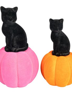 Dekofigur „Schwarzer Kater“ rosa orange