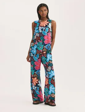 Floral Drawstring Wide Leg Trousers Blue Mix female - Finery London - FashionsVida