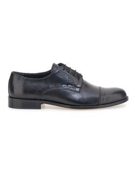 Scarpe stringate nere in pelle con suola in cuoio made in Italy 7715 44