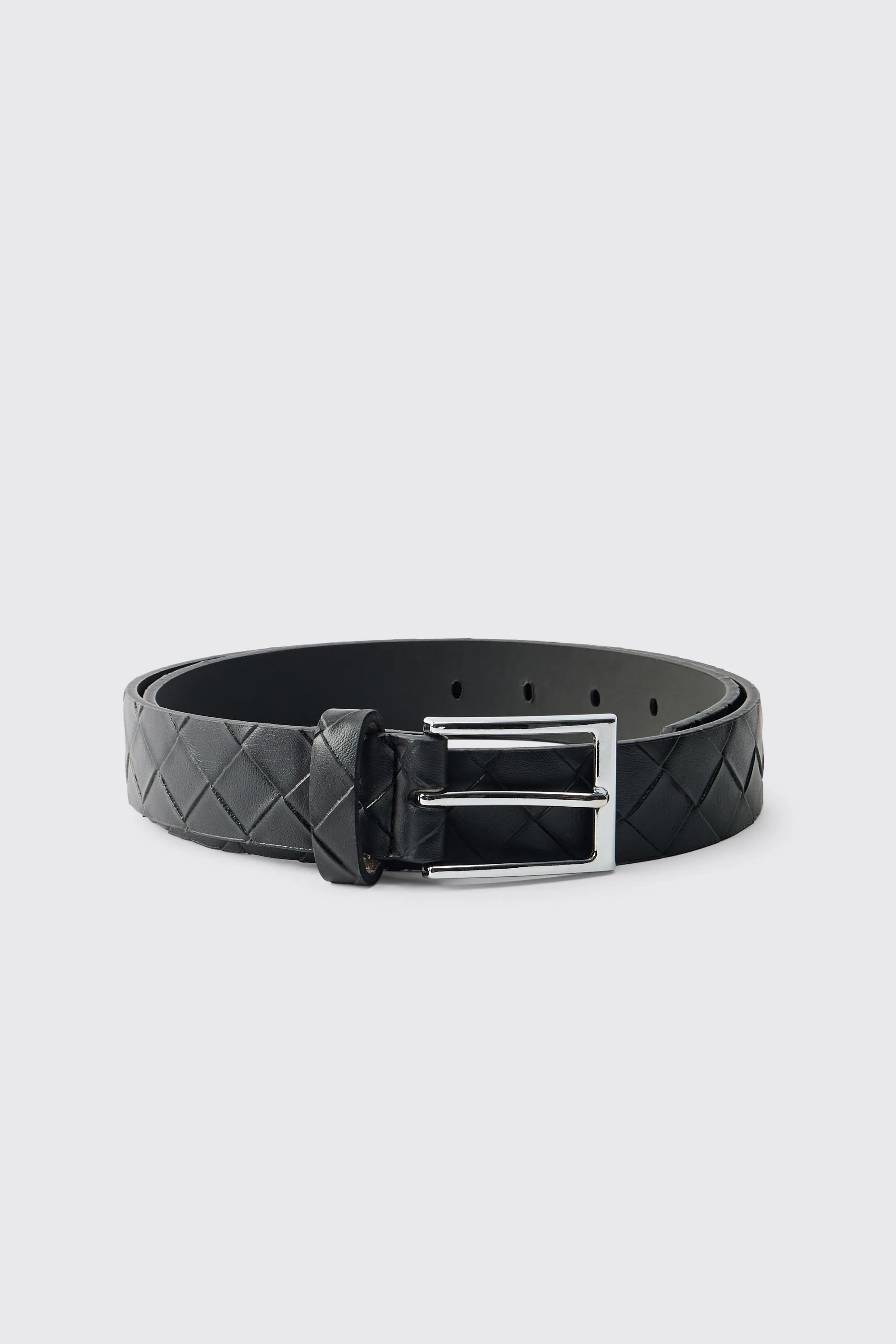 Mens Pu Diamond Embossed Belt - Black - Size Large - boohooMAN - FashionsVida