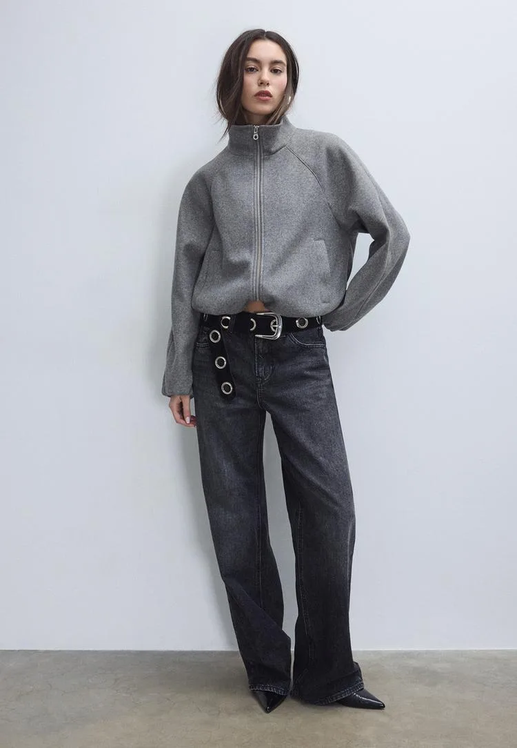 Bomberjacke mit weichem Griff Graumeliert M - Stradivarius - FashionsVida