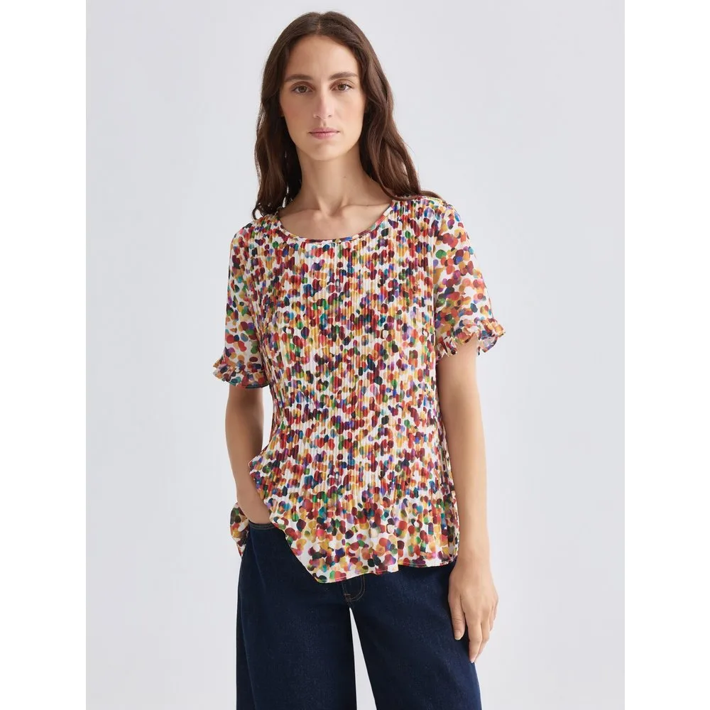 Blusa estampada plisada, manga 3-4 - Zermatt - FashionsVida
