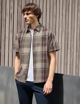 Street One Kurzarm Hemd mit Karomuster male Beige