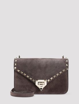 Mini Suede Shoulder Handbag with Stud Detail (21cm x 13cm x 8cm)